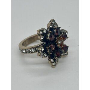 Costume Cocktail Holiday  Ring Garnet Yellow White RhineStones Sz 7 Party Boho
